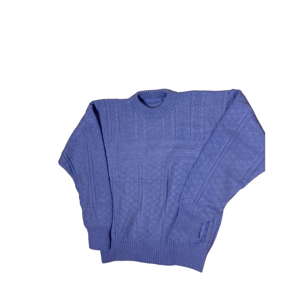 Vintage Baby Blue Sparkly Knit Sweater Womens M Minimalist Cozy Warm